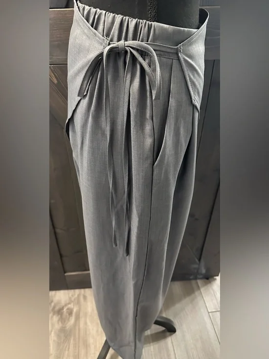 SHEIN Gray High-Waisted Wide Leg Pants W/Tie Cross Wrap - Picture 7 of 13